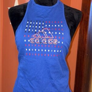 NWT-Adidas Royal Blue Halter Logo Tank with Red & White Accents